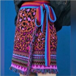 Farm Rio Colorful Knit Skirt with Fringe